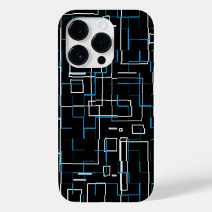 White and Blue Lined Pattern over Black Case-Mate iPhone 14 Pro Case