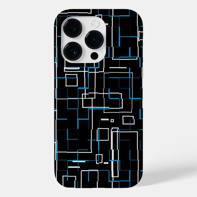 White and Blue Lined Pattern over Black Case-Mate iPhone Case (Back)