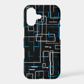 White and Blue Lined Pattern over Black Samsung Galaxy Case (Back)
