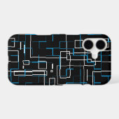 White and Blue Lined Pattern over Black Samsung Galaxy Case (Back Horizontal)