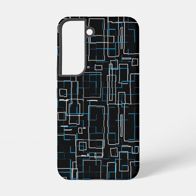 White and Blue Lined Pattern over Black Samsung Galaxy Case (Back)