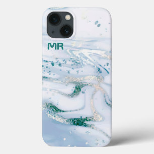 White and blue marble swirls iPhone 13 case