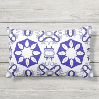 White And Blue Mediterranean Portuguese Pattern Lumbar Pillow