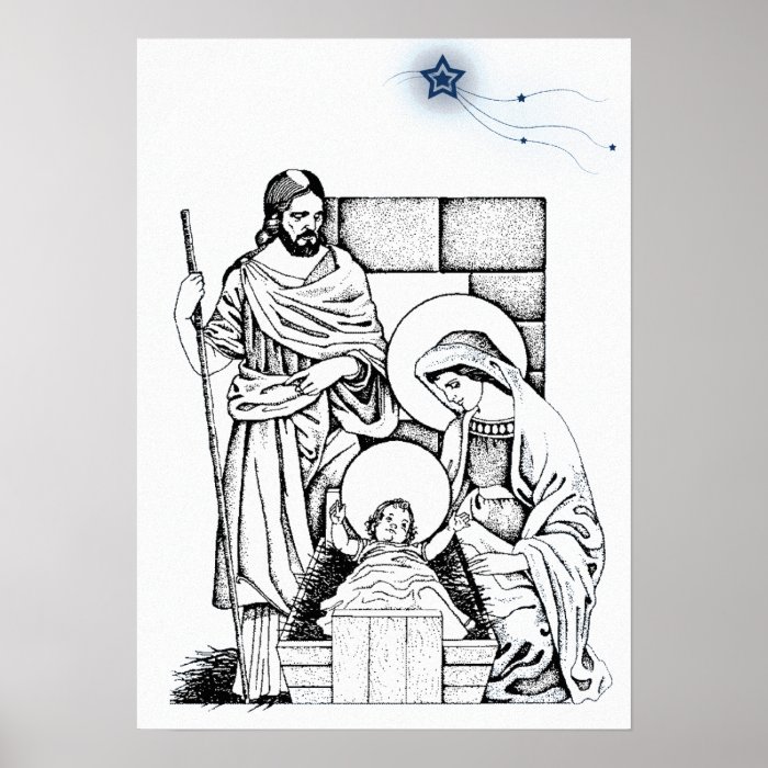 White and Blue Nativity Poster