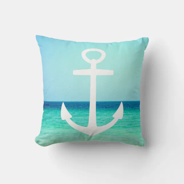 White and Blue Nautical Anchor Pillow | Zazzle