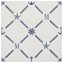 White and Blue Nautical Monogram Fabric