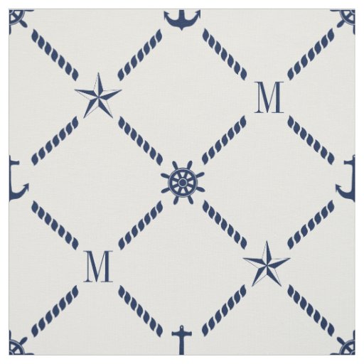White and Blue Nautical Monogram Fabric