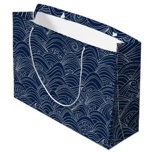 White and blue ocean wave Japanese style pattern Large Gift Bag
