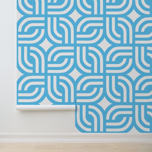 White and blue ornamental geometric tile wallpaper wallpaper  (Application)