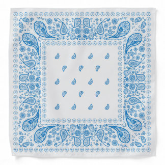 White and Blue Paisley Design Bandana