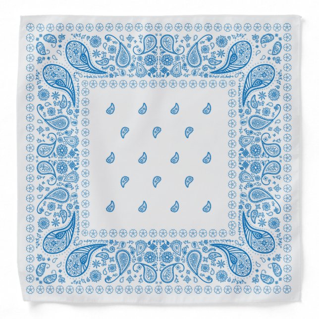 White and Blue Paisley Design Bandana (Front)