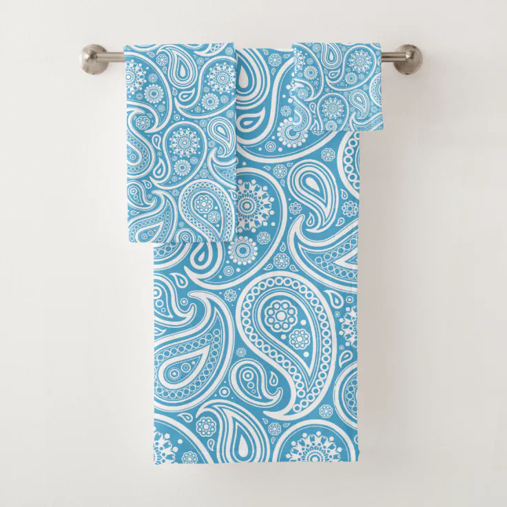 White and blue paisley pattern bath towel set Zazzle