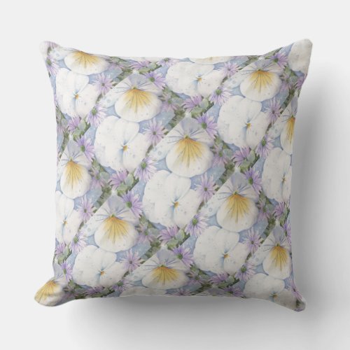 WHITE AND BLUE PANSIES PATIO PILLOW