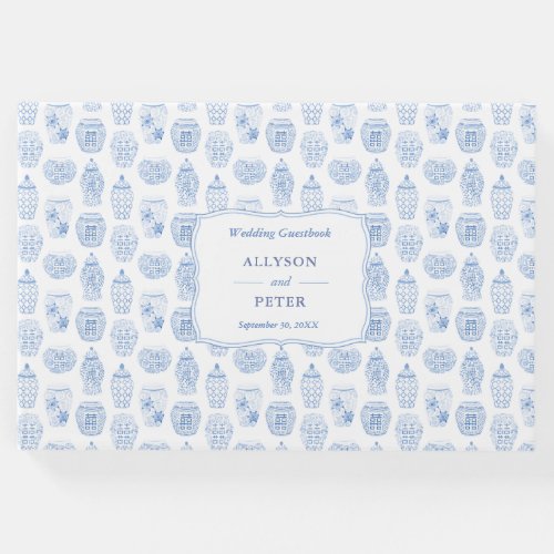 White And Blue Pattern Ginger Jar Wedding Guest Book