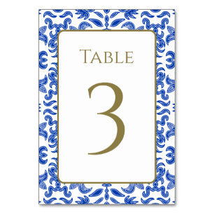 White and Blue Pattern Table Number