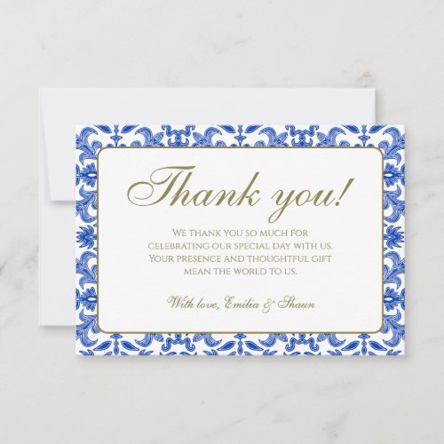 White and Blue Pattern Wedding Thank You Card