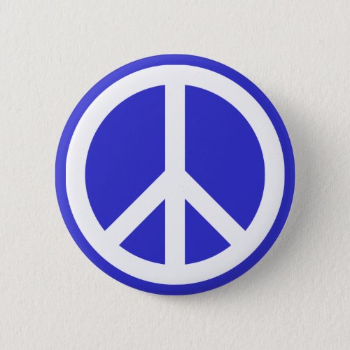 White and Blue Peace Symbol Pinback Button