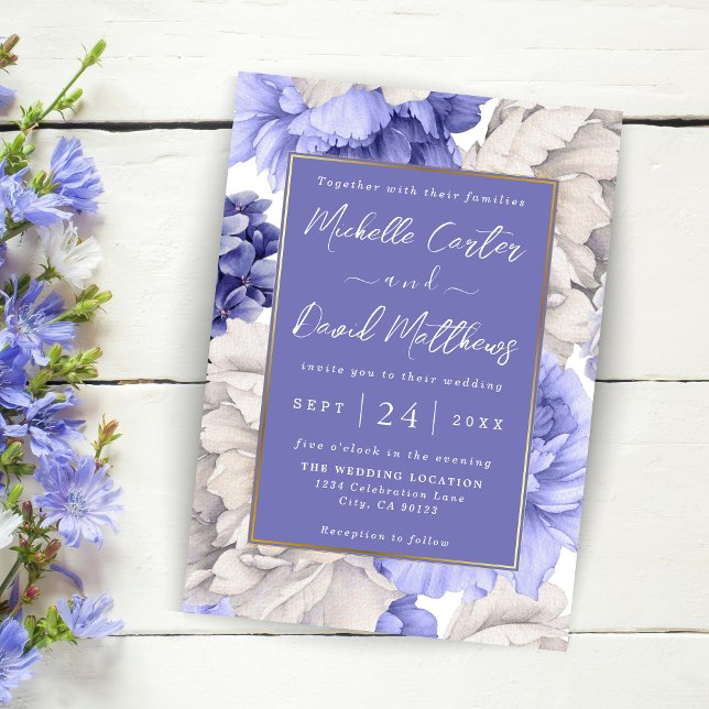 White And Blue Peony Florals Wedding Invitation (Creator Uploaded)