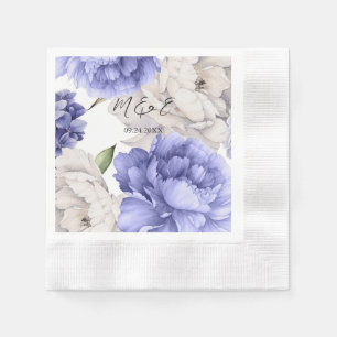 White And Blue Peony Florals Wedding Napkins
