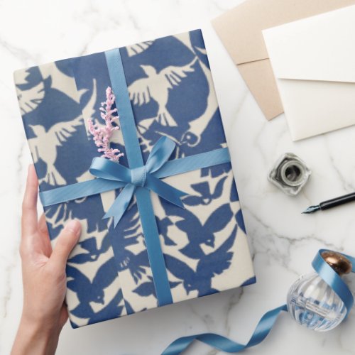 white and blue pigeons pattern Wrapping Paper