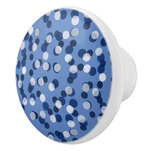 white and blue polka dot ceramic knob