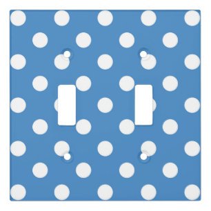 White and Blue Polka Dot Double Light Switch Cover