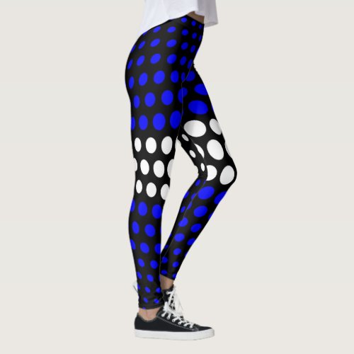 White and Blue Polka Dot Pattern Leggings