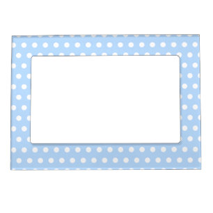 White and Blue Polka Dot Pattern. Spotty. Magnetic Frame
