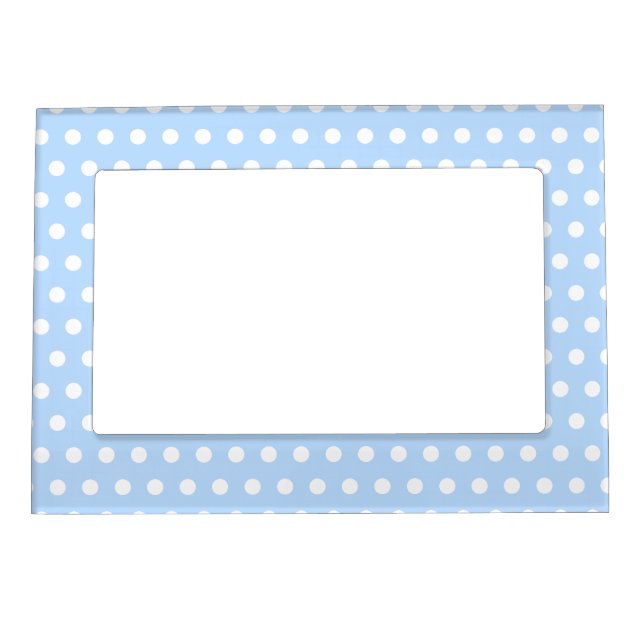 White and Blue Polka Dot Pattern. Spotty. Magnetic Frame (Front)
