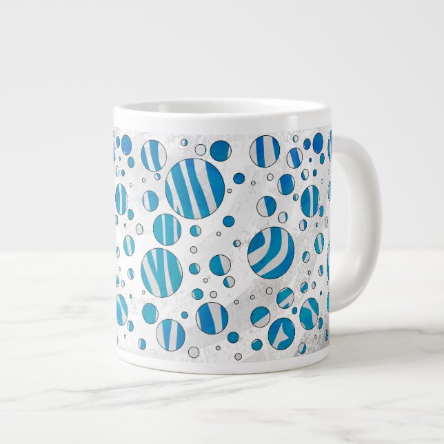 White and Blue Polka Dot Zebra Giant Coffee Mug (Front Right)