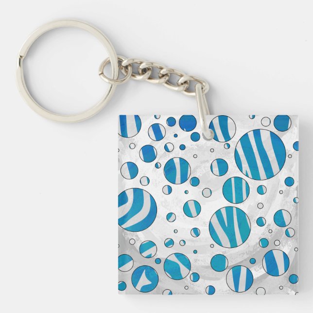 White and Blue Polka Dot Zebra Keychain (Front)