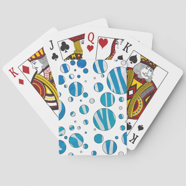 White and Blue Polka Dot Zebra Poker Cards (Back)