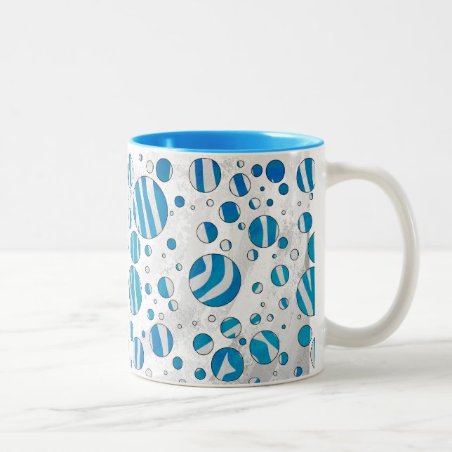 White and Blue Polka Dot Zebra Two-Tone Coffee Mug (Right)