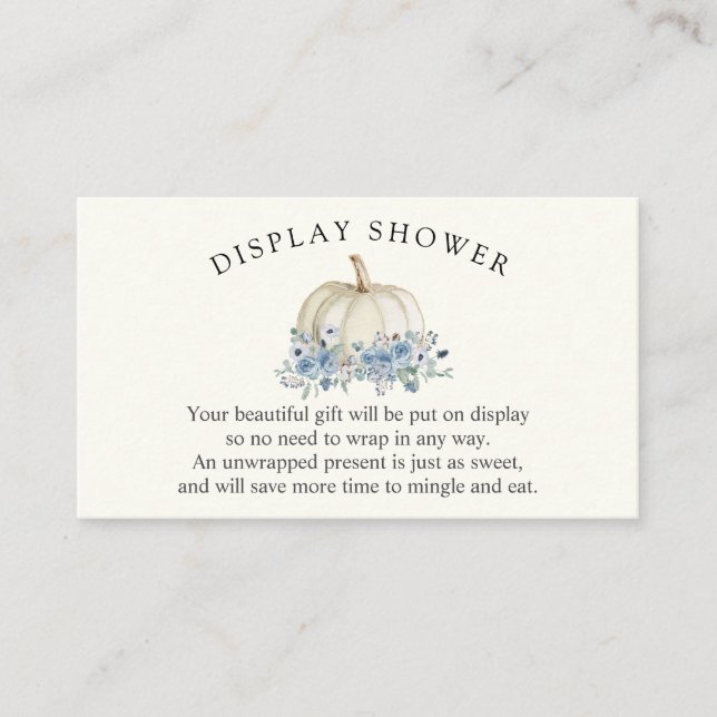 White and Blue Pumpkin Baby Shower Display Shower Enclosure Card (Front)