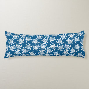 White And Blue Repeat Motif   Sea Turtle Pattern Body Pillow