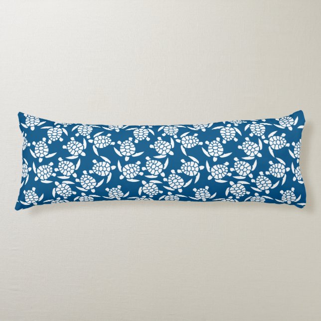 White And Blue Repeat Motif | Sea Turtle Pattern Body Pillow (Front)