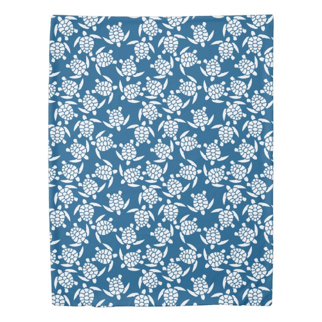 White And Blue Repeat Motif | Sea Turtle Pattern Duvet Cover (Front)