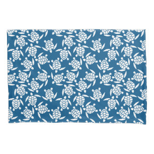 White And Blue Repeat Motif   Sea Turtle Pattern Pillow Case