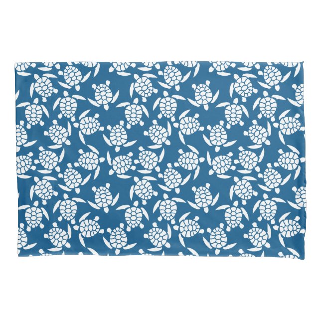 White And Blue Repeat Motif | Sea Turtle Pattern Pillow Case (Front)