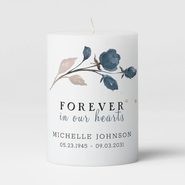 White and Blue Roses Elegant  Pillar Candle (Front)