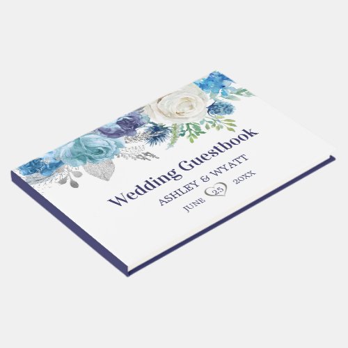 White And Blue Roses Guest Book