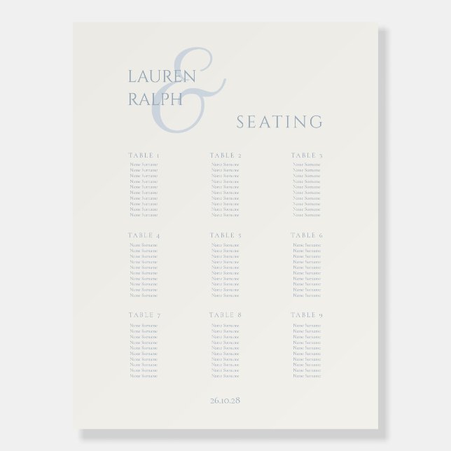 White and Blue Script 9 Table Wedding  Foam Board (Front)