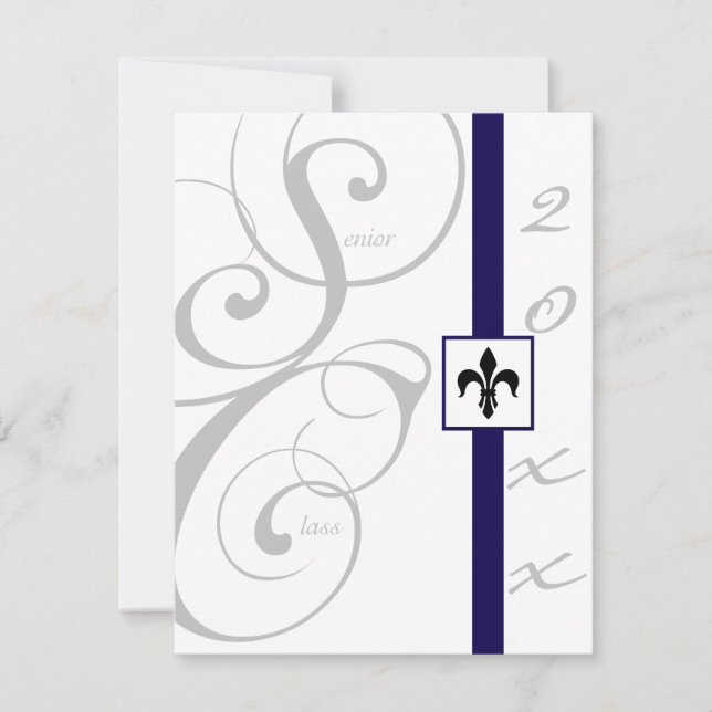 White and Blue Scroll Ribbon Graduation Invitation (Front)