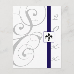 White and Blue Scroll Ribbon Graduation Invitation