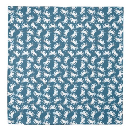 White and Blue Seamless Crab Pattern Duvet Cover
