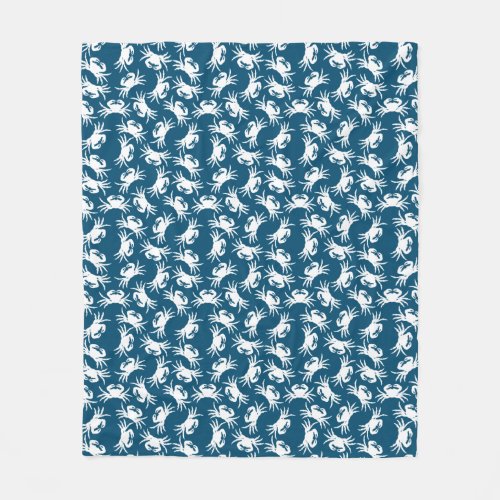 White and Blue Seamless Crab Pattern Fleece Blanket