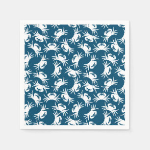 White and Blue Seamless Crab Pattern Napkins