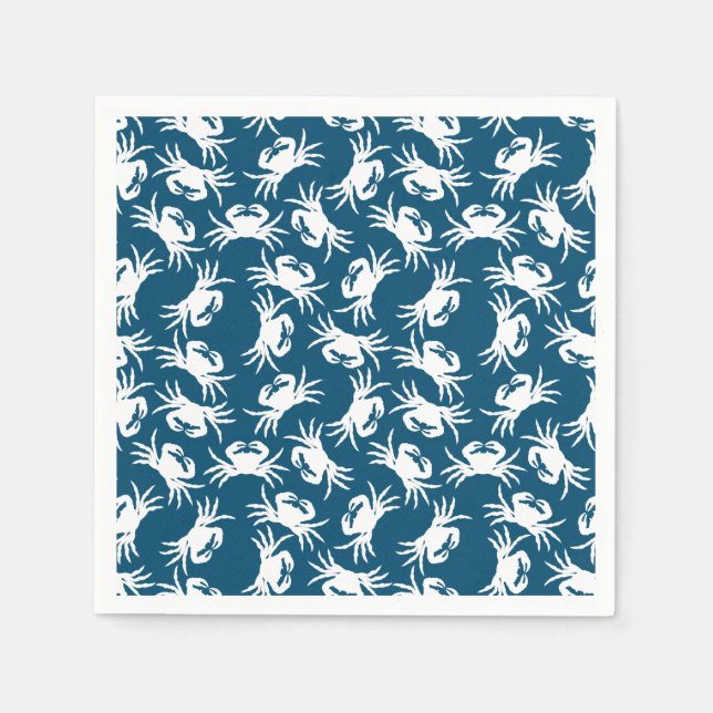 White and Blue Seamless Crab Pattern Napkins (Front)