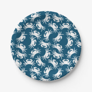 White and Blue Seamless Crab Pattern Paper Plates