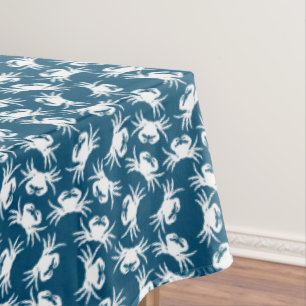 White and Blue Seamless Crab Pattern Tablecloth